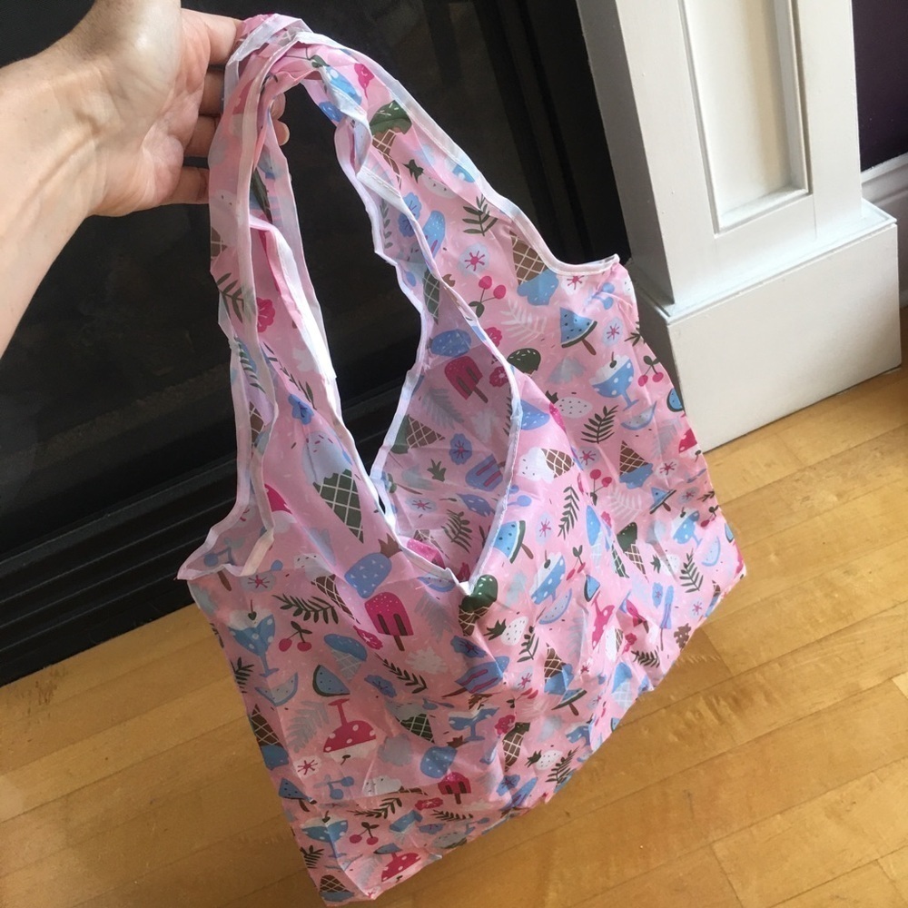 Ice Cream Print Reusable Travel Shopping Tote Bag, Pink, Purple - Picture 11 of 13